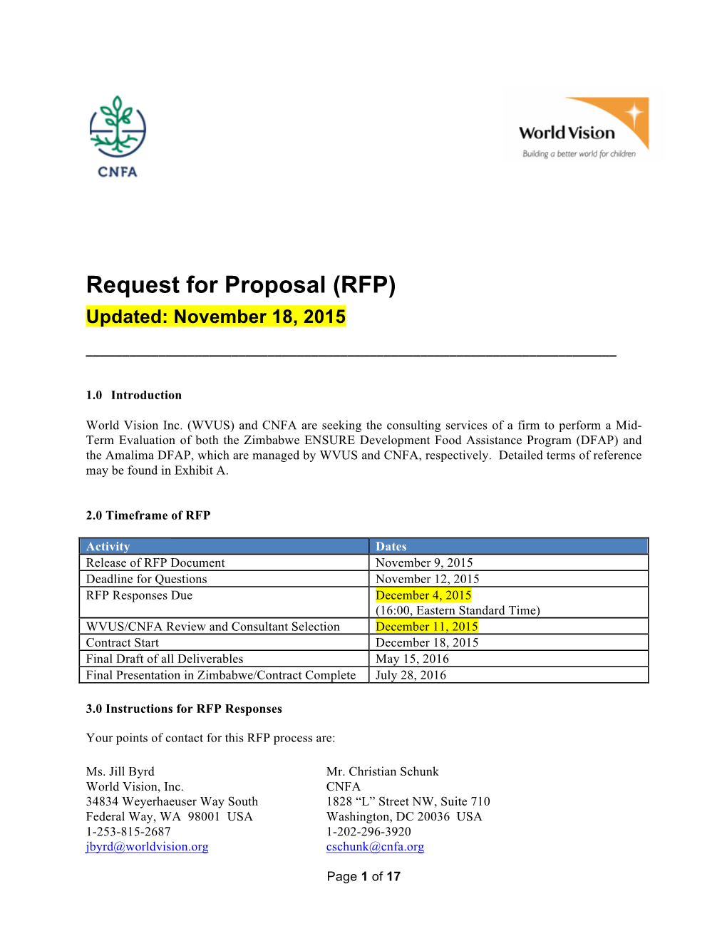 RFP) Updated: November 18, 2015