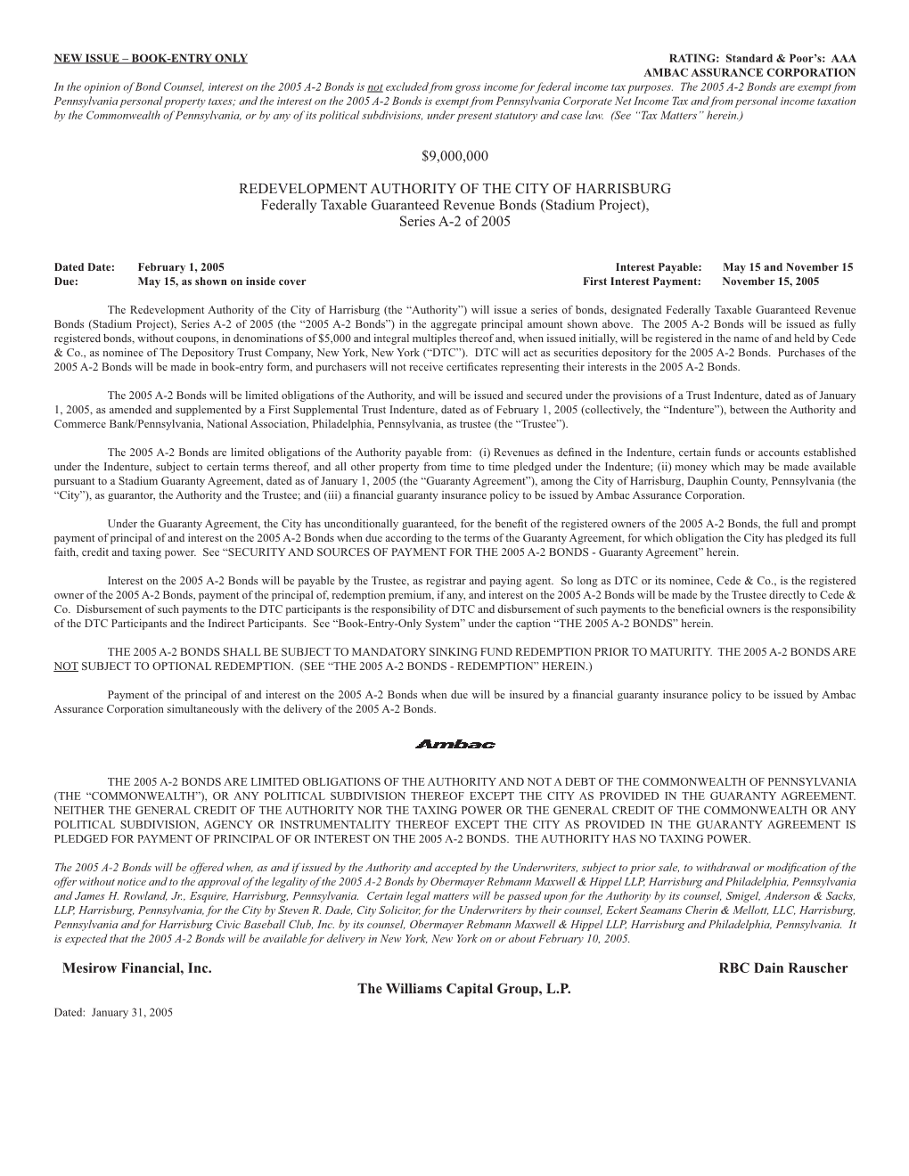 Revenue Bonds Series A-2 of 2005-Official Statement