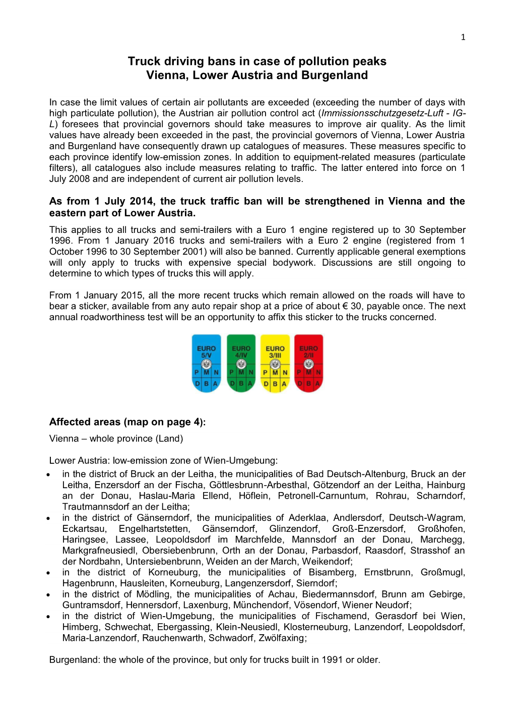 Truck Driving Bans in Case of Pollution Peaks Vienna, Lower Austria and Burgenland