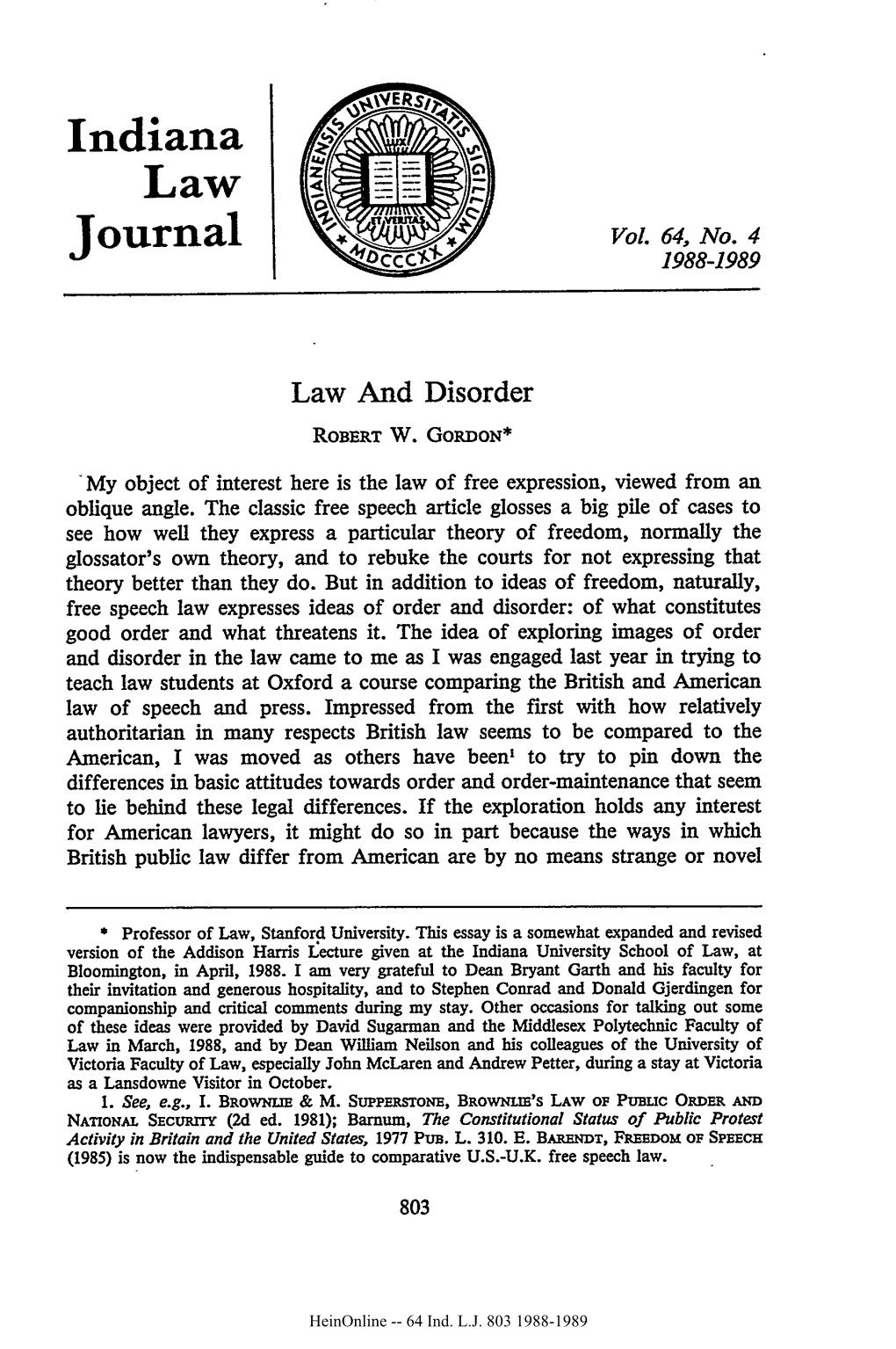 Law and Disorder