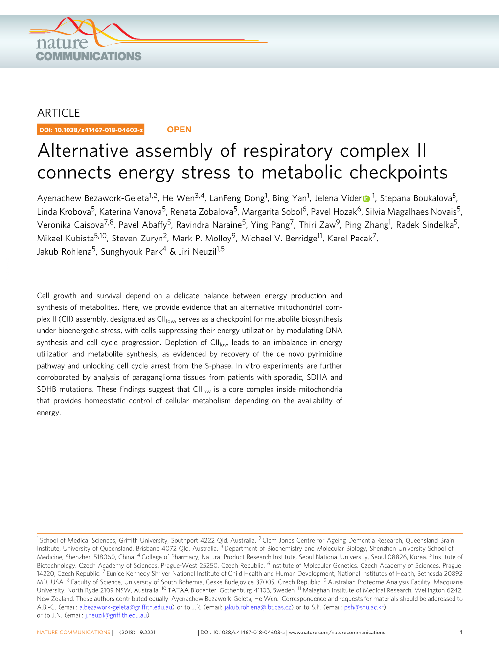 Alternative Assembly of Respiratory Complex II Connects Energy Stress to Metabolic Checkpoints