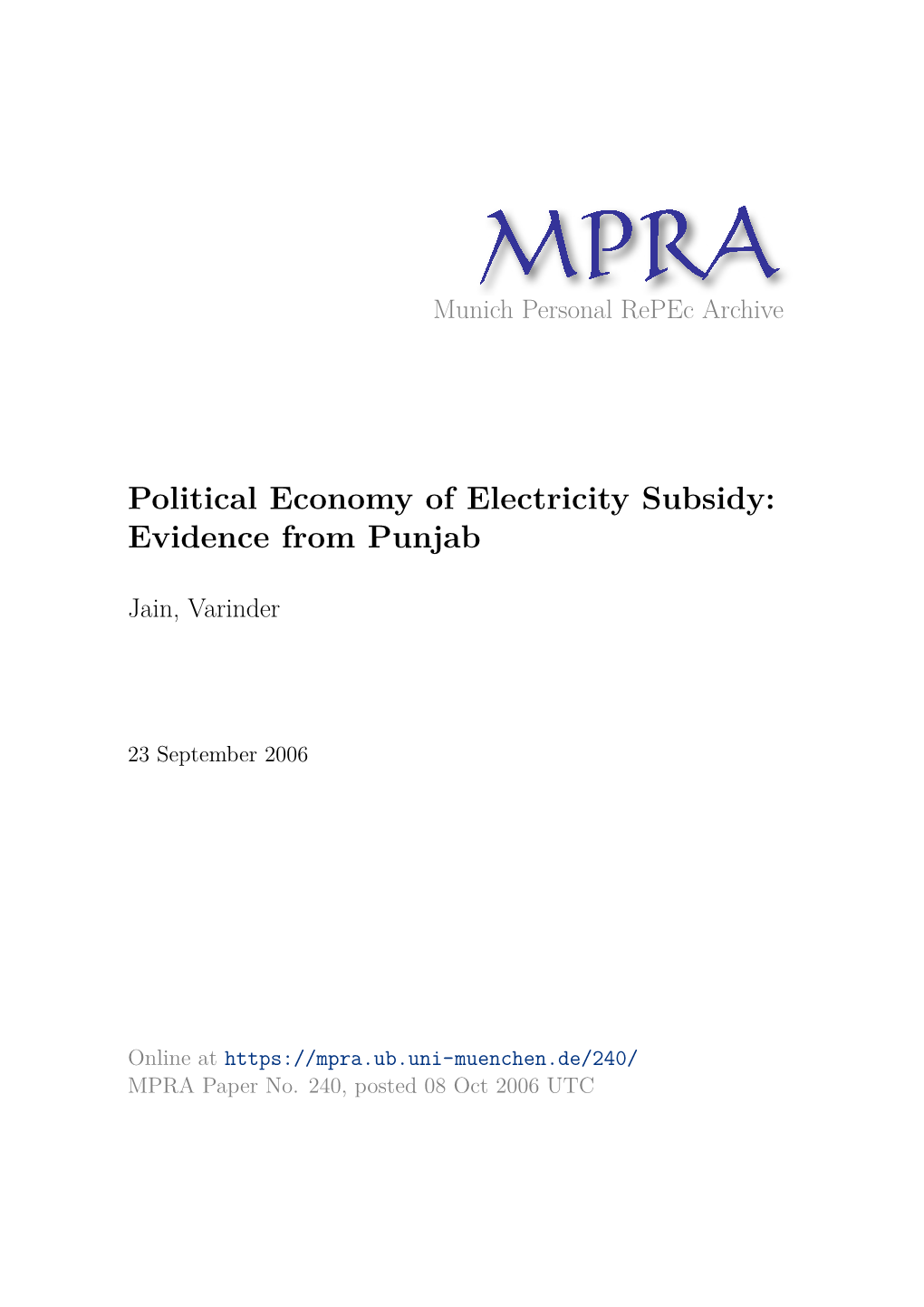 Political Economy of Electricity Subsidy: Evidence from Punjab