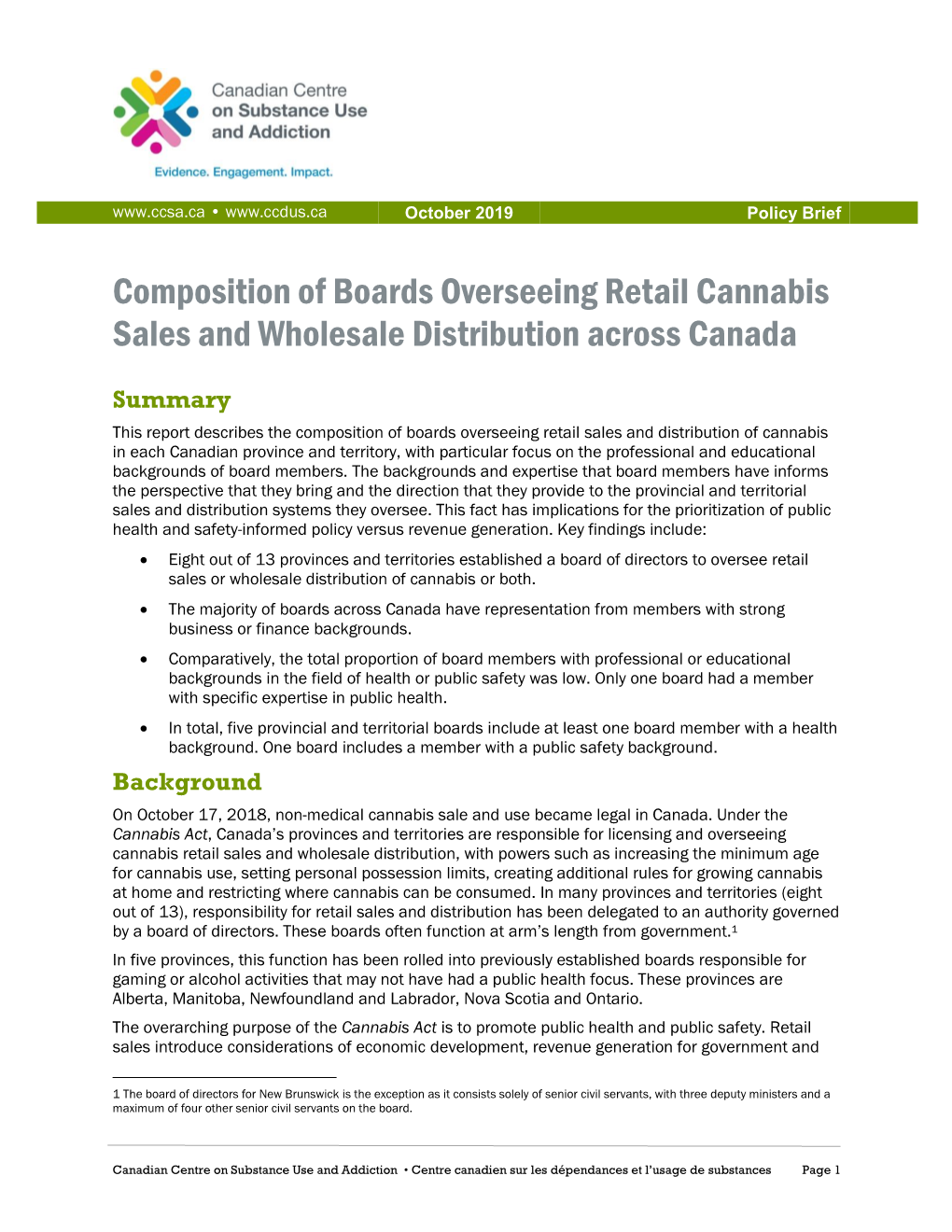 Composition of Boards Overseeing Retail Cannabis Sales and Wholesale Distribution Across Canada