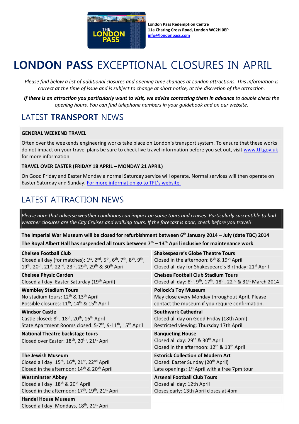 London Pass Latest News