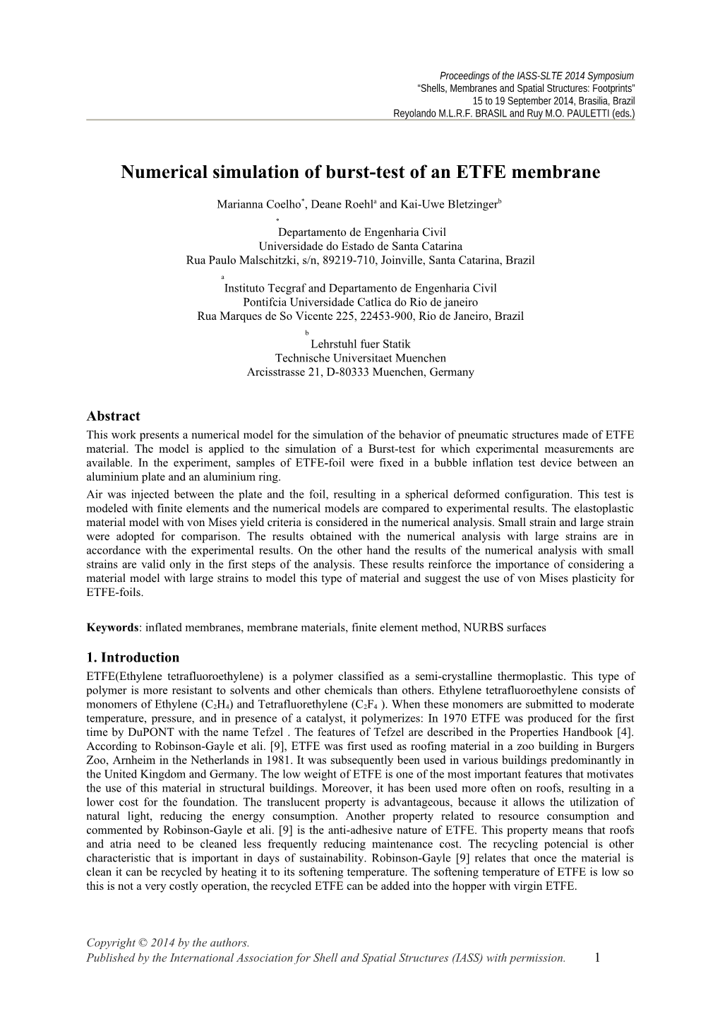 Numerical Simulation of Burst-Test of an ETFE Membrane