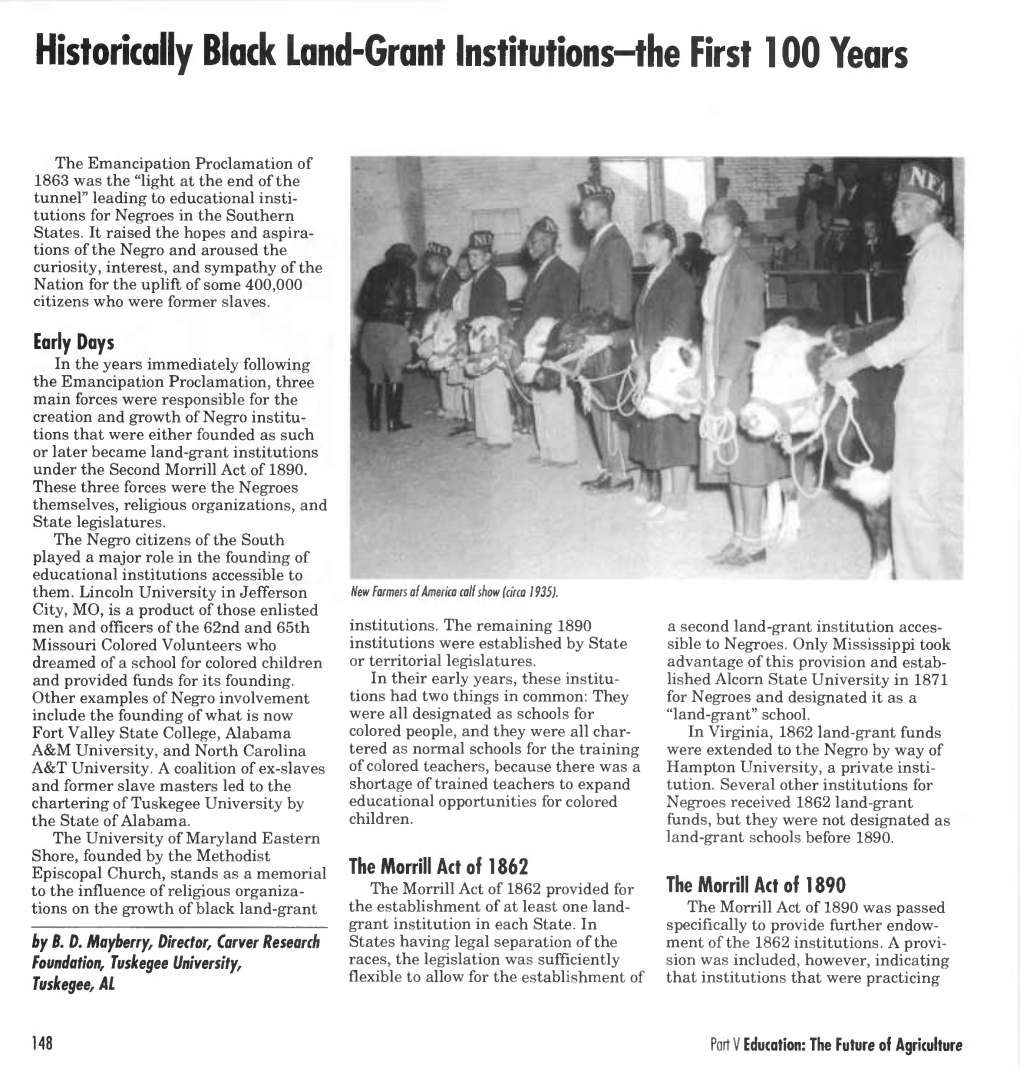 Historically Black Land-Grant Institutions-The First 100 Years