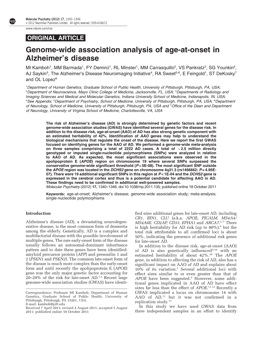 Genome-Wide Association Analysis of Age-At-Onset In