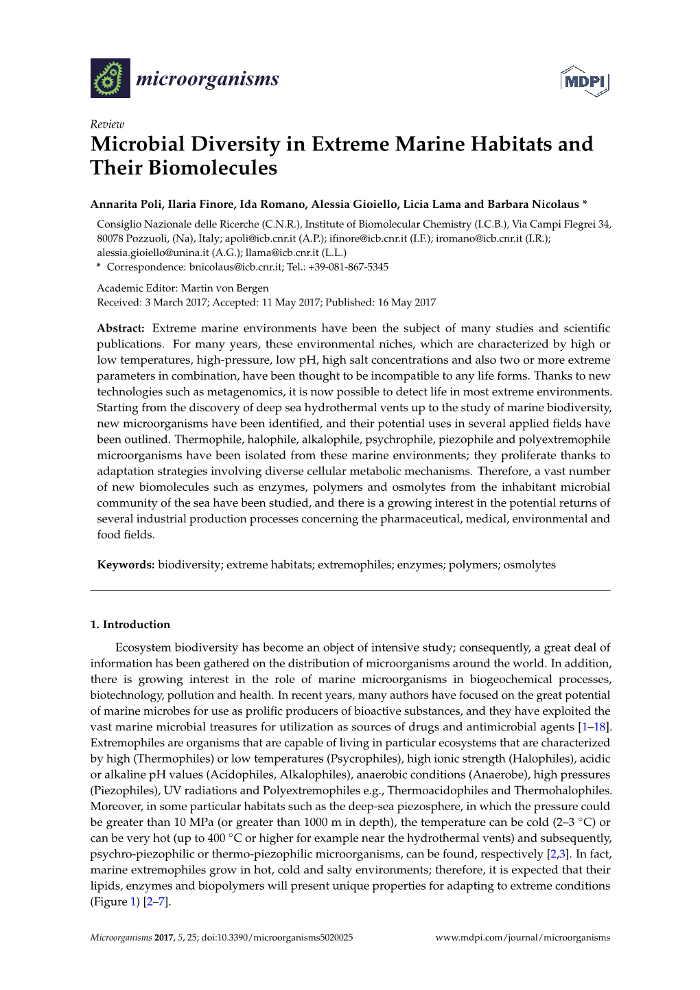 Microbial Diversity in Extreme Marine Habitats and Their Biomolecules