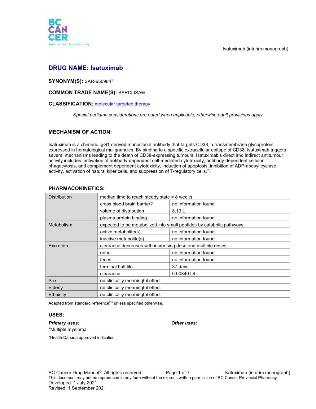 Isatuximab (Interim Monograph)