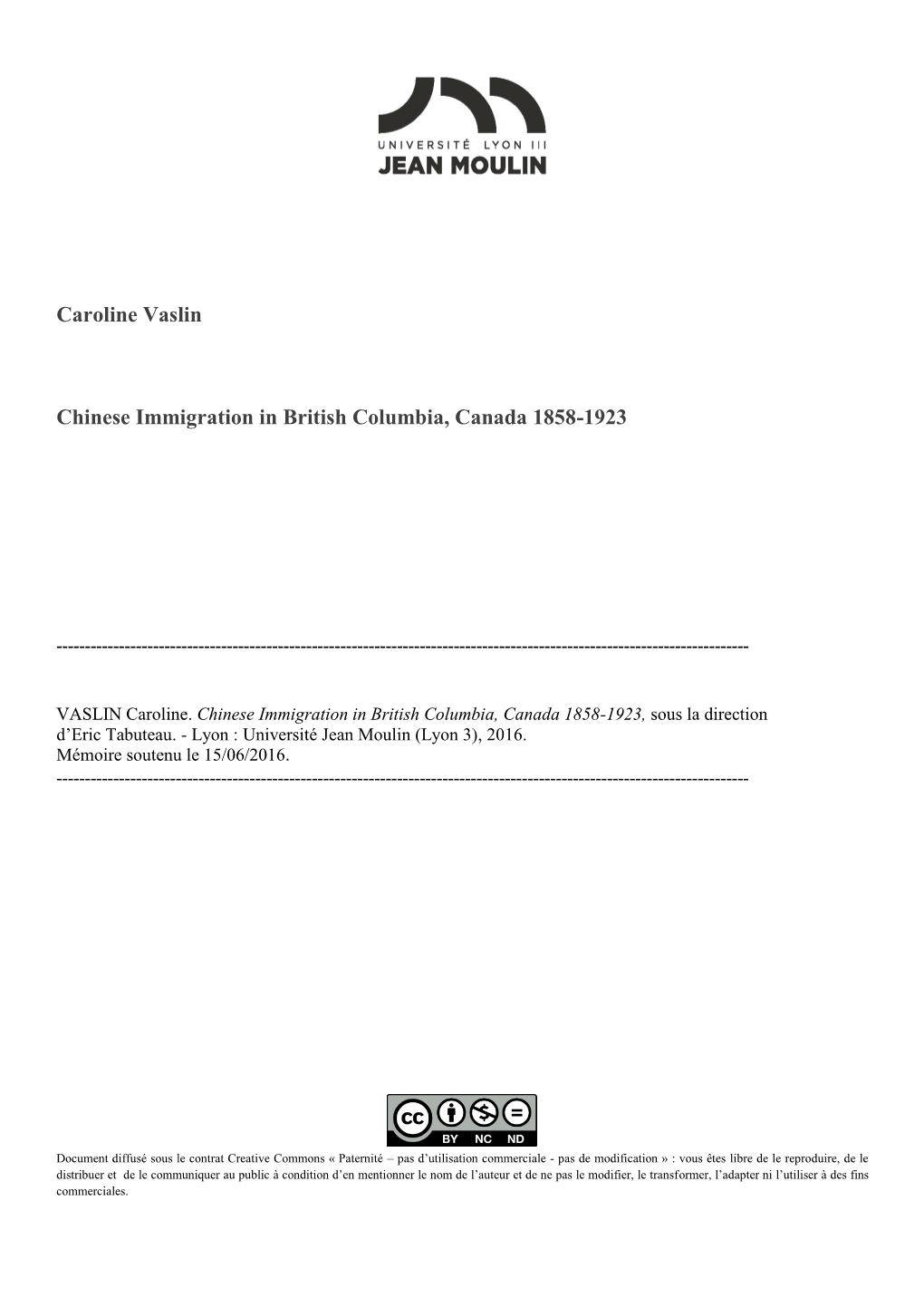 Chinese Immigration in Canada