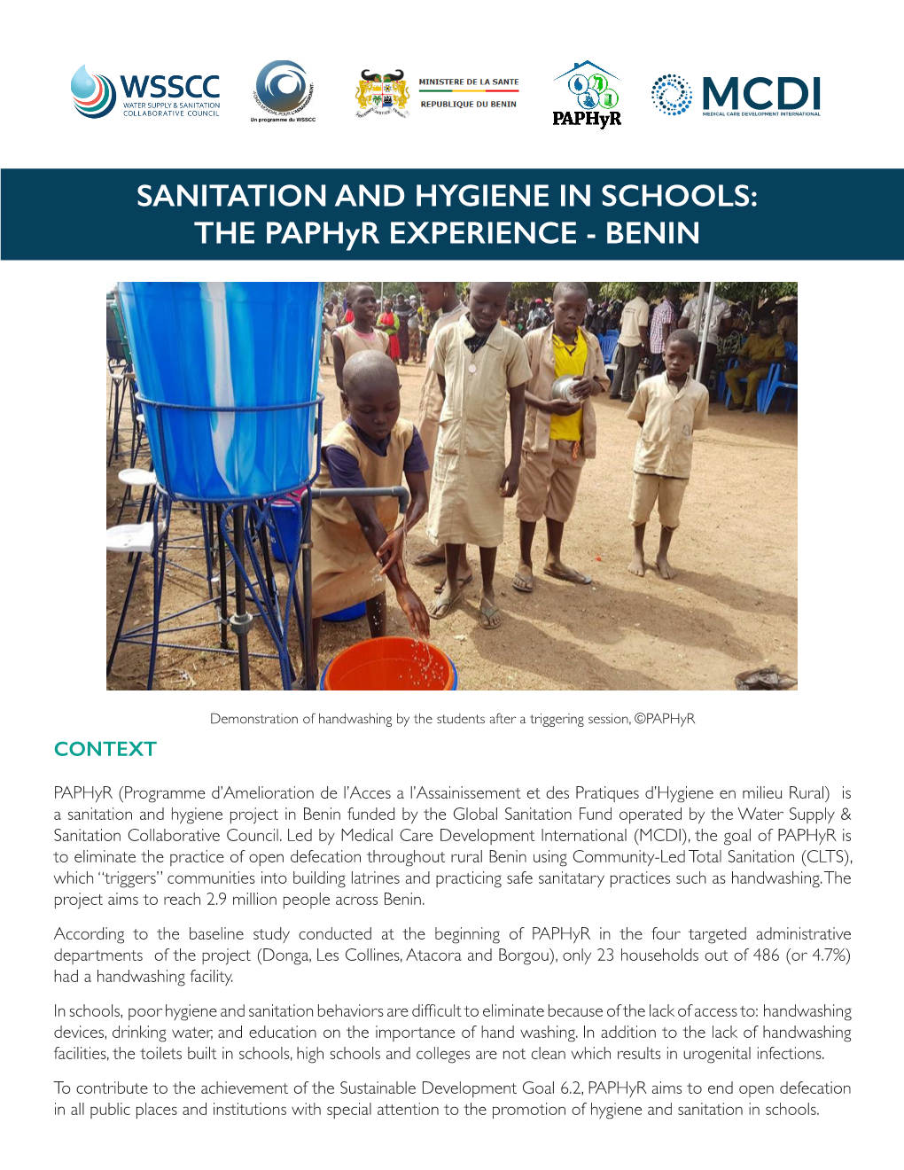 SANITATION and HYGIENE in SCHOOLS: the Paphyr EXPERIENCE - BENIN