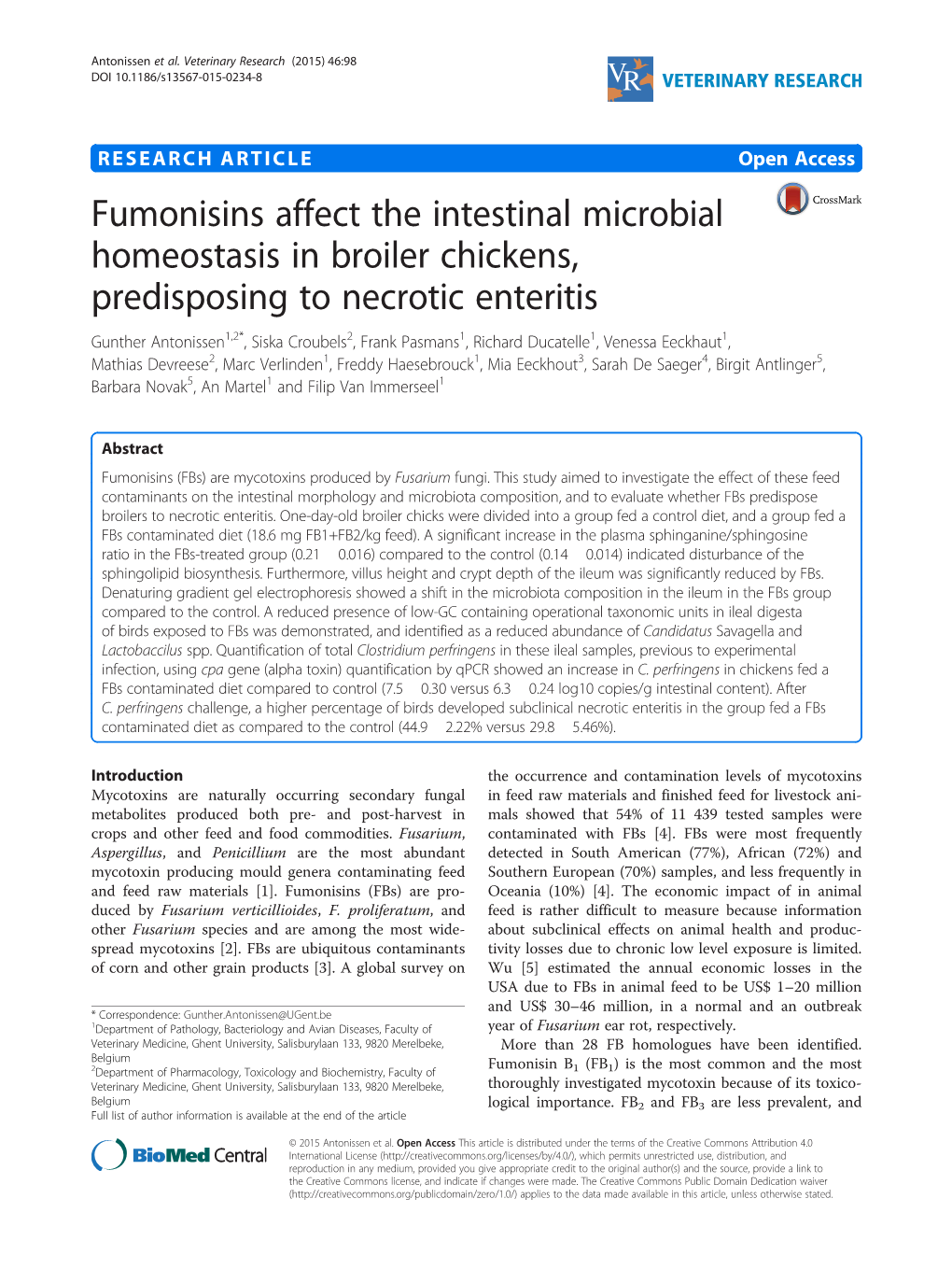 Fumonisins Affect the Intestinal Microbial Homeostasis in Broiler