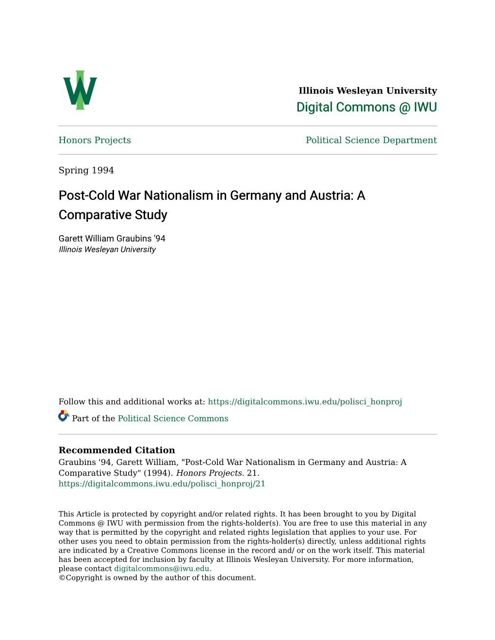 Post-Cold War Nationalism in Germany and Austria: a Comparative Study