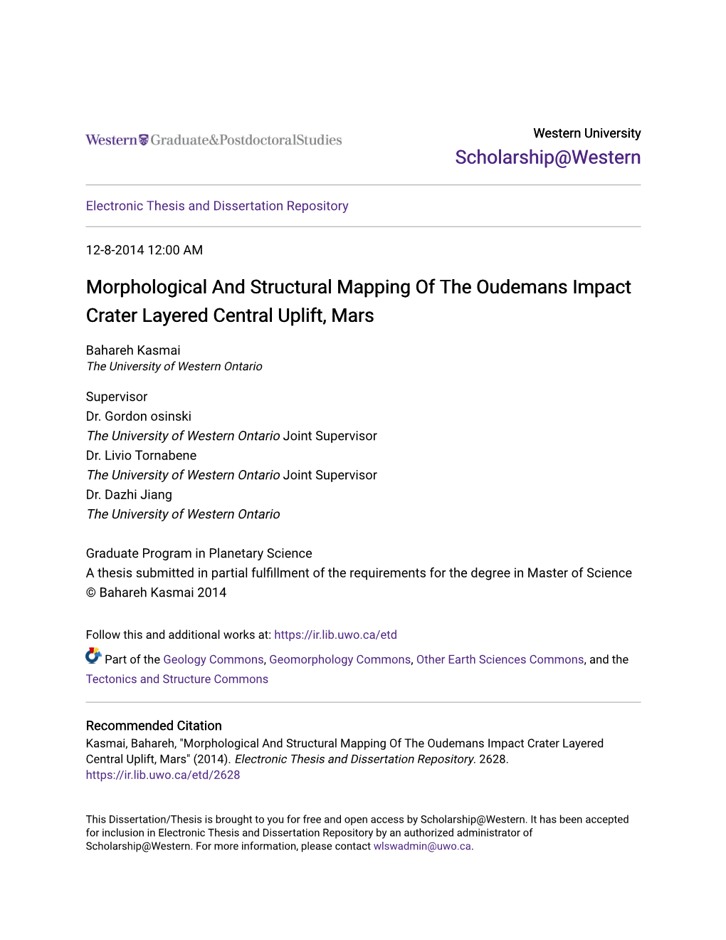 Morphological and Structural Mapping of the Oudemans Impact Crater Layered Central Uplift, Mars