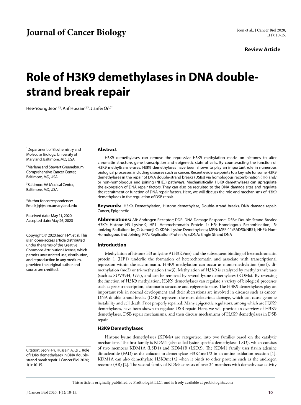 Role of H3K9 Demethylases in DNA Double-Strand Break Repair