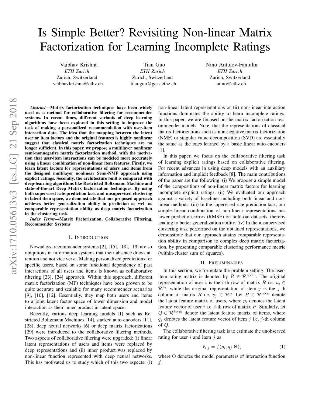 Revisiting Non-Linear Matrix Factorization for Learning