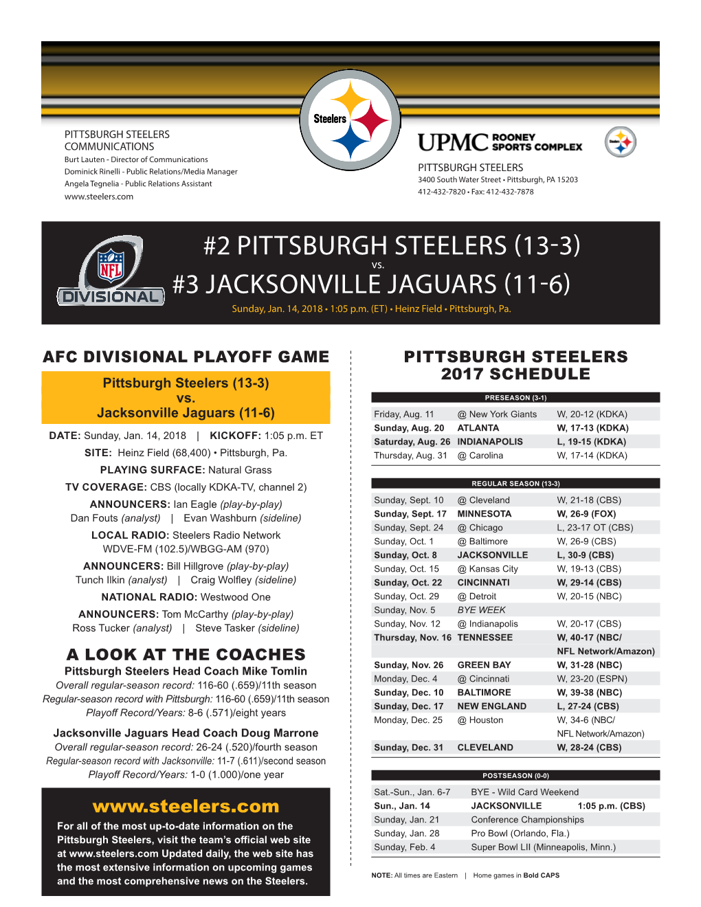 2 Pittsburgh Steelers (13-3) #3 Jacksonville Jaguars