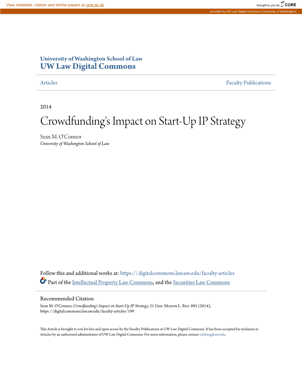 Crowdfunding's Impact on Start-Up IP Strategy Sean M