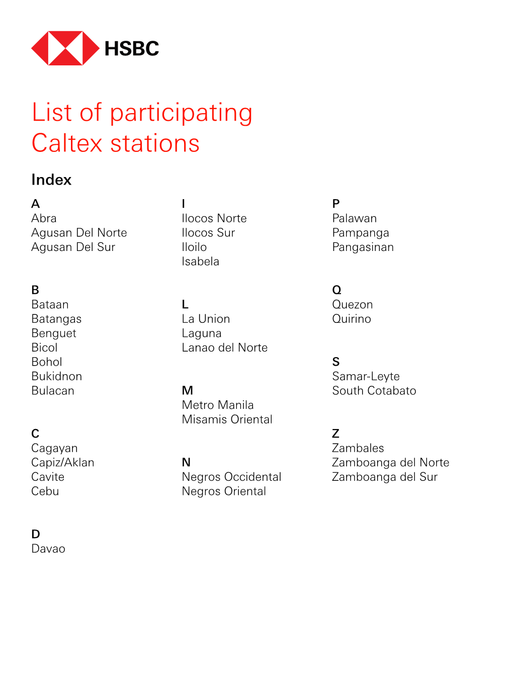 List of Participating Caltex Stations
