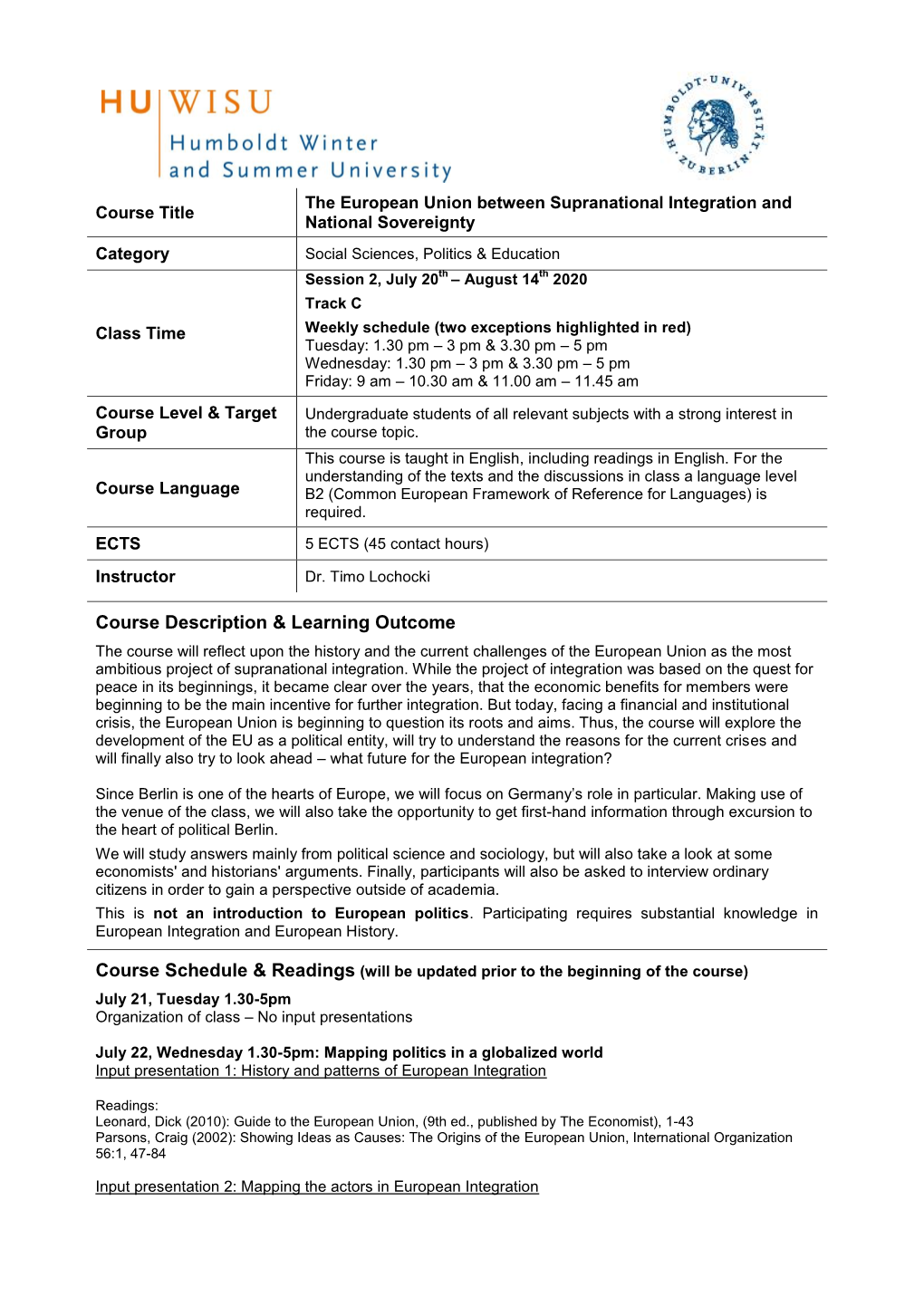 Course Description & Learning Outcome