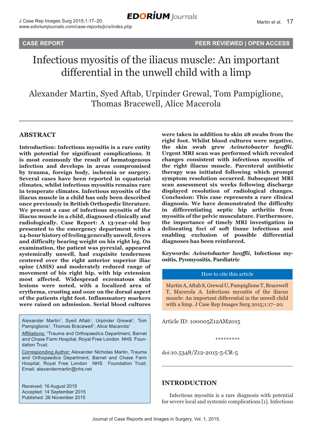 Infectious Myositis of the Iliacus Muscle: an Important Differential in the Unwell Child with a Limp