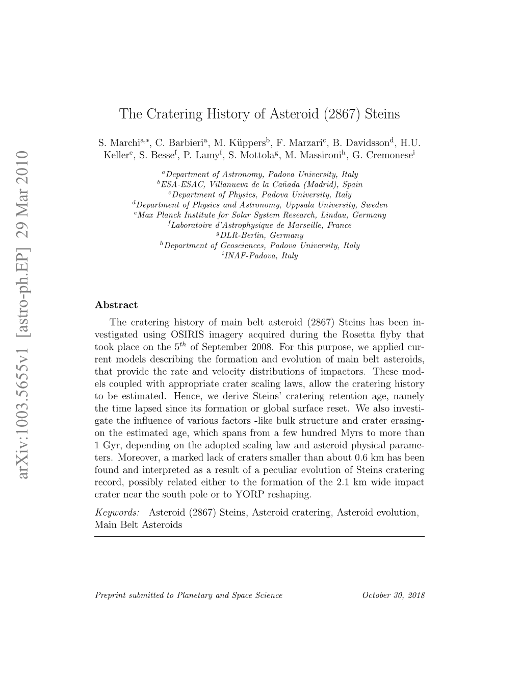 The Cratering History of Asteroid (2867) Steins