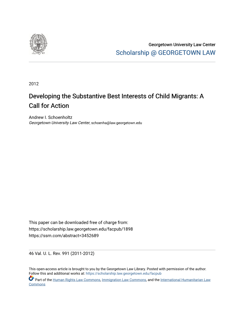 Developing the Substantive Best Interests of Child Migrants: a Call for Action