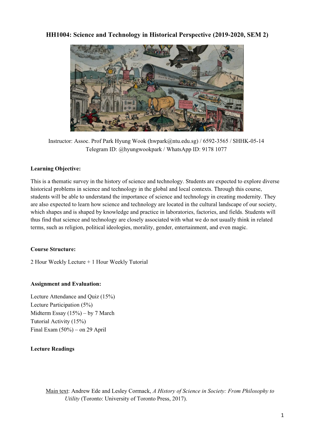 Science and Technology in Historical Perspective (2019-2020, SEM 2)