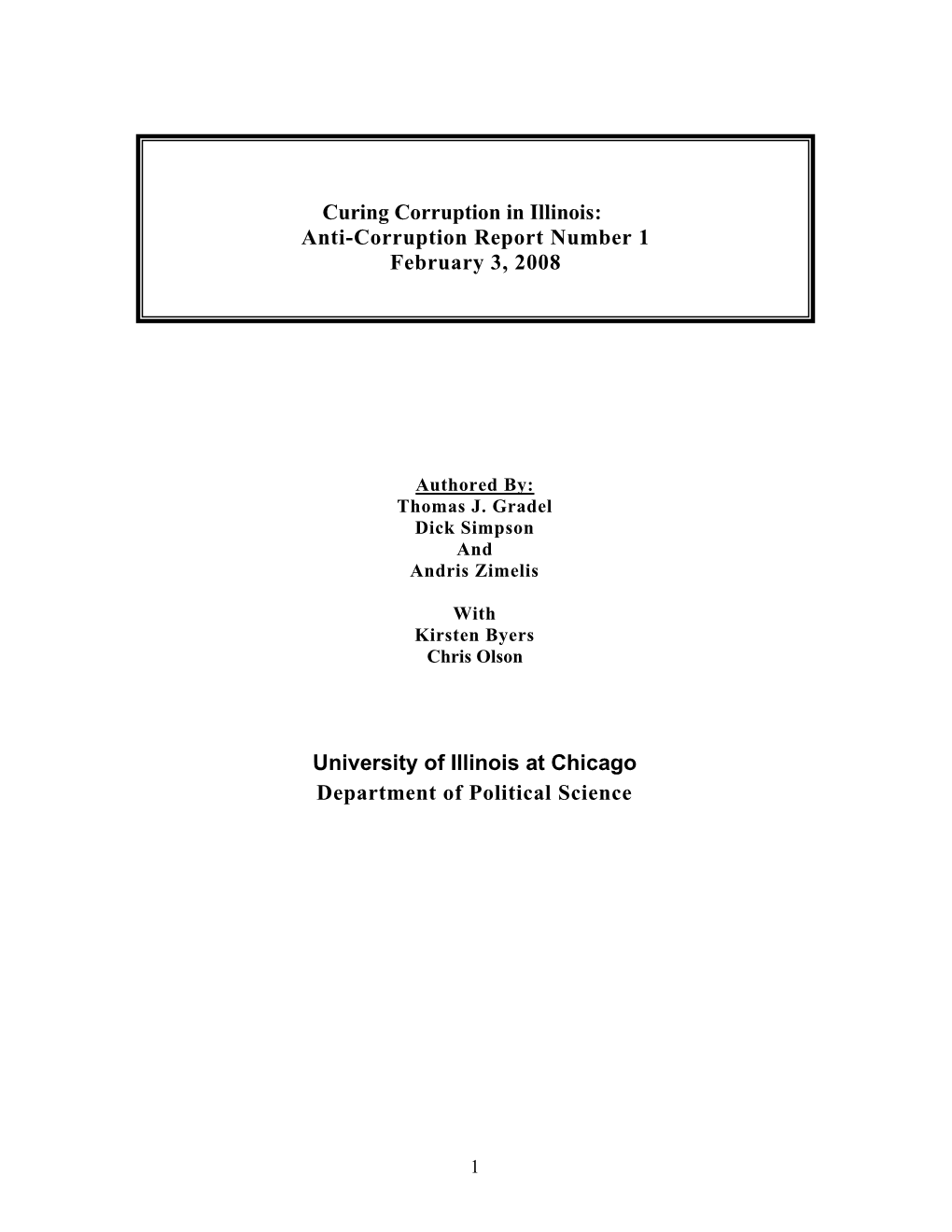 Anti-Corruption Report Number 1 February 3, 2008