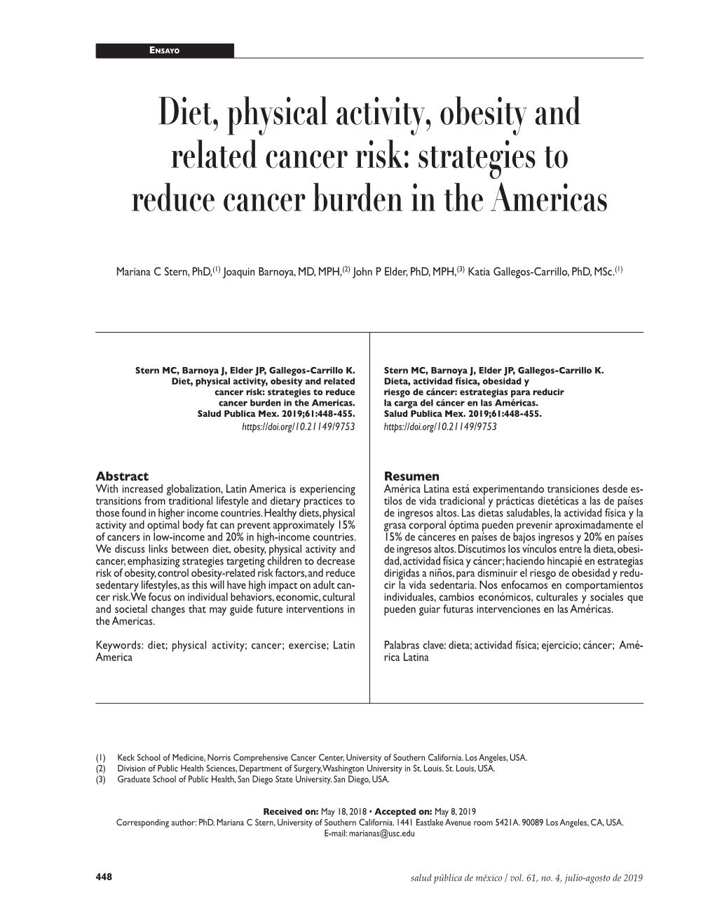 Diet, Physical Activity, Obesity and Related Cancer Risk: Strategies to Reduce Cancer Burden in the Americas