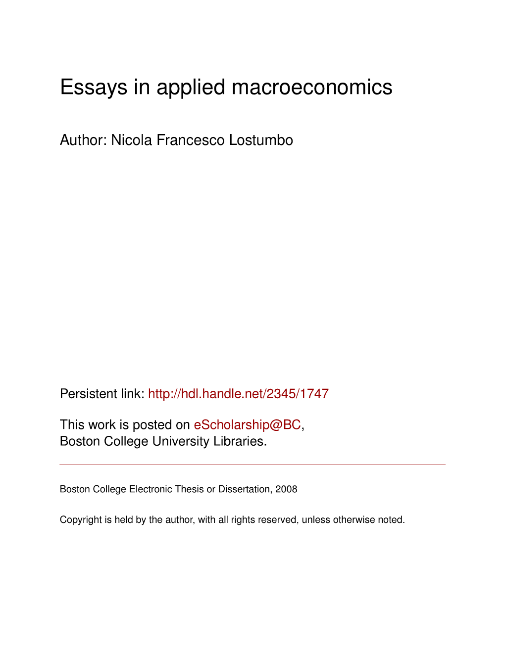 Essays in Applied Macroeconomics