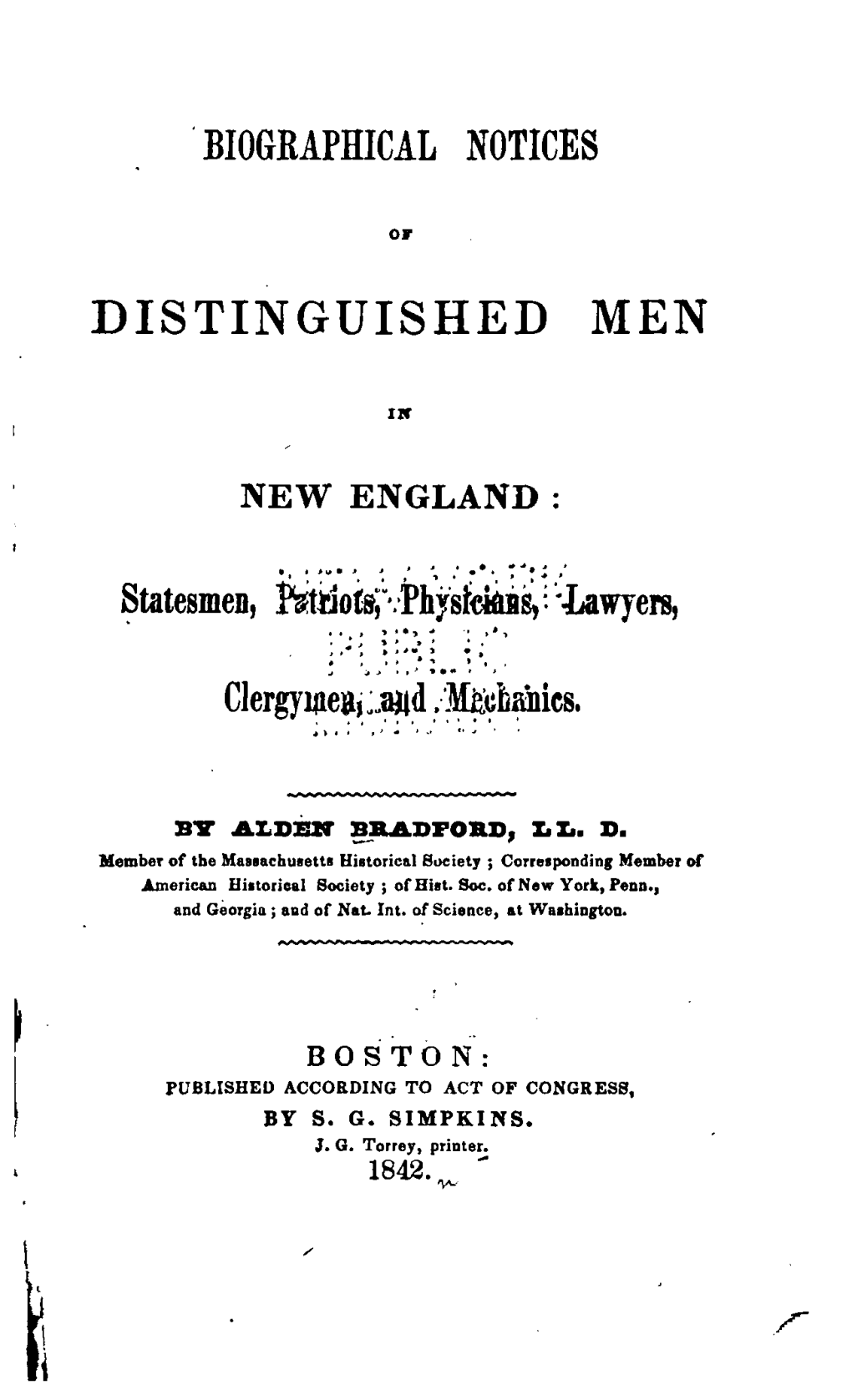 Biographical Notices of Distinguished Men in New England