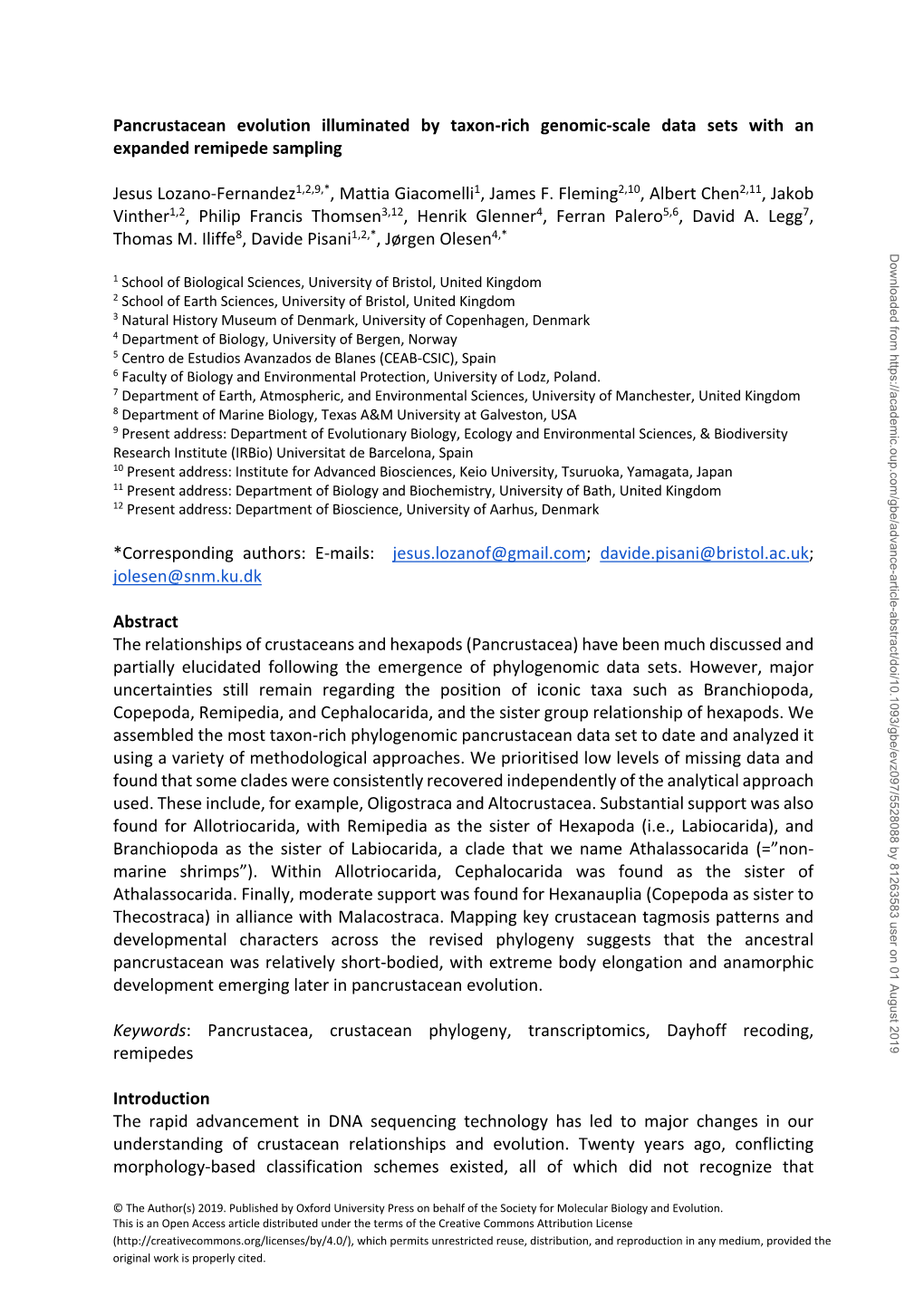 Pancrustacean Evolution Illuminated by Taxon-Rich Genomic-Scale Data Sets with an Expanded Remipede Sampling