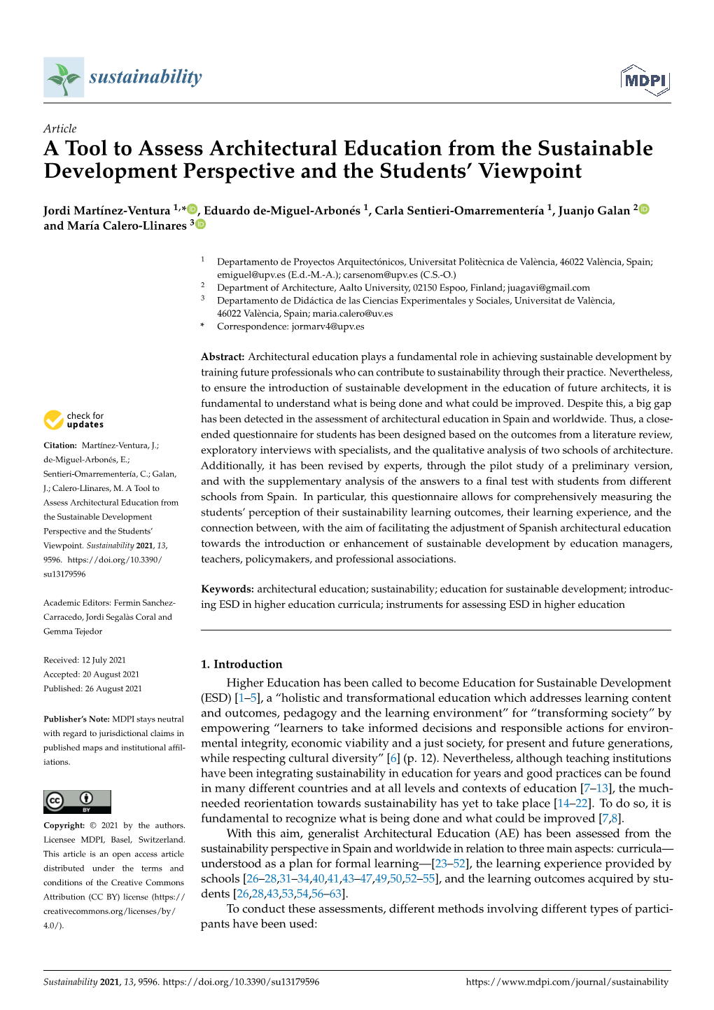 A Tool to Assess Architectural Education from the Sustainable Development Perspective and the Students’ Viewpoint