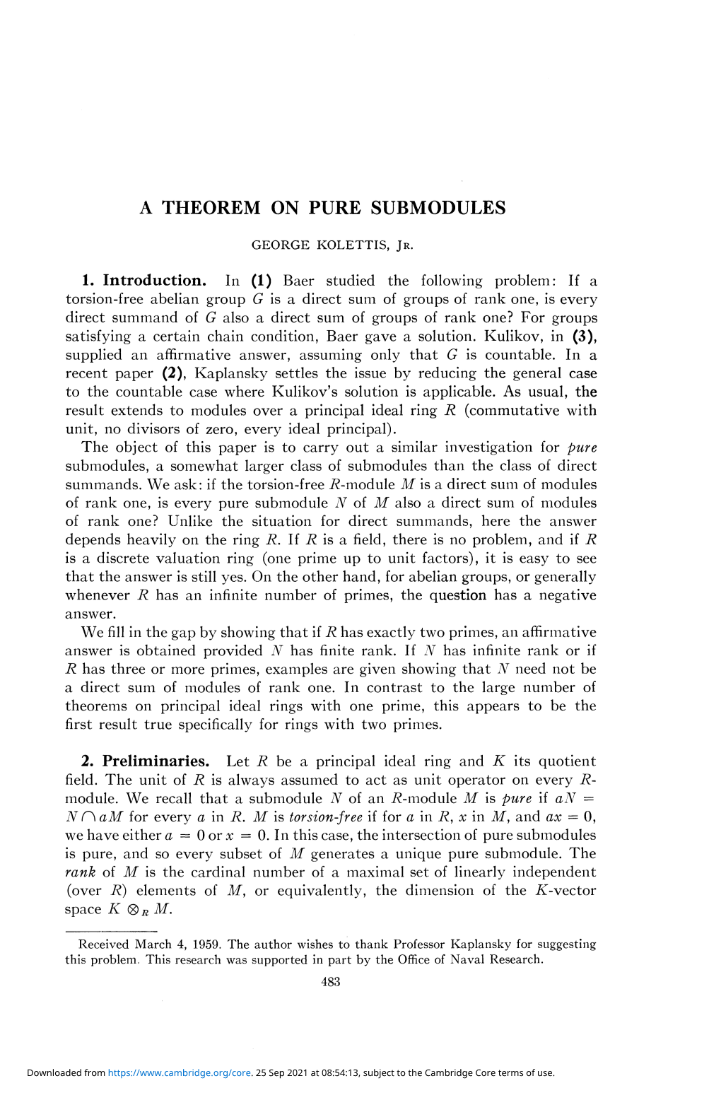 A Theorem on Pure Submodules