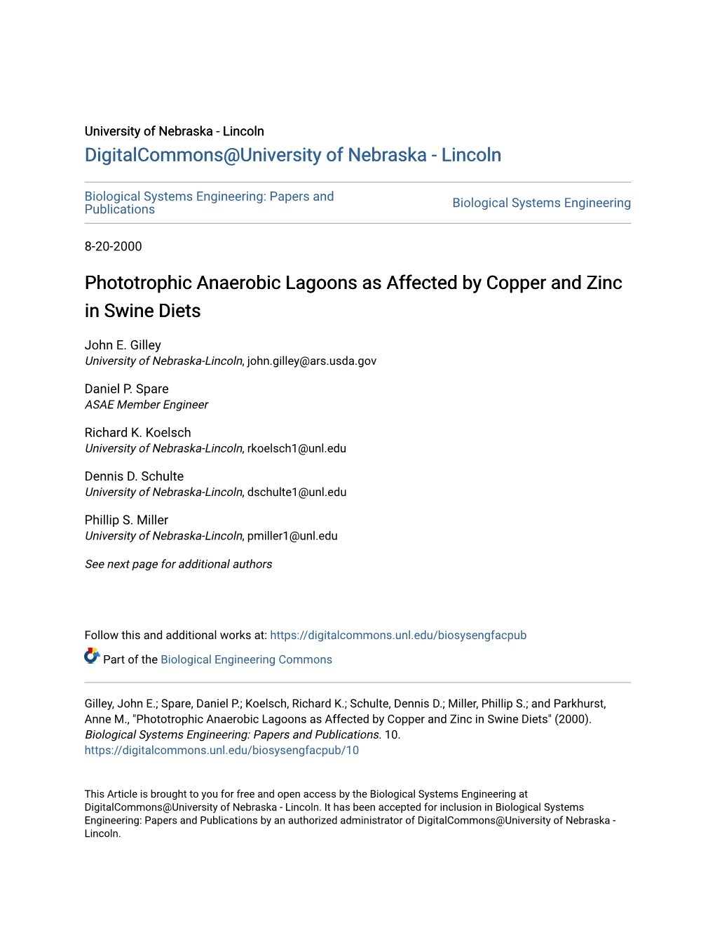 Phototrophic Anaerobic Lagoons As Affected by Copper and Zinc in Swine Diets