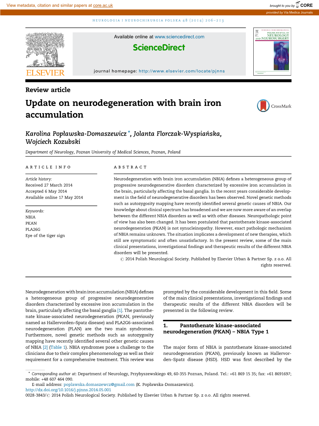 Update on Neurodegeneration with Brain Iron Accumulation