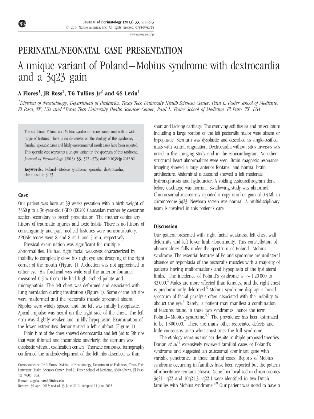 Mobius Syndrome with Dextrocardia and a 3Q23 Gain