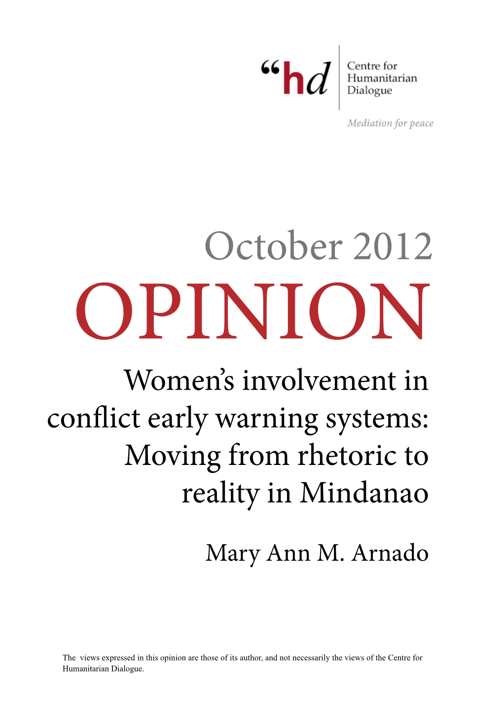 Women's Involvement in Conflict Early Warning Systems