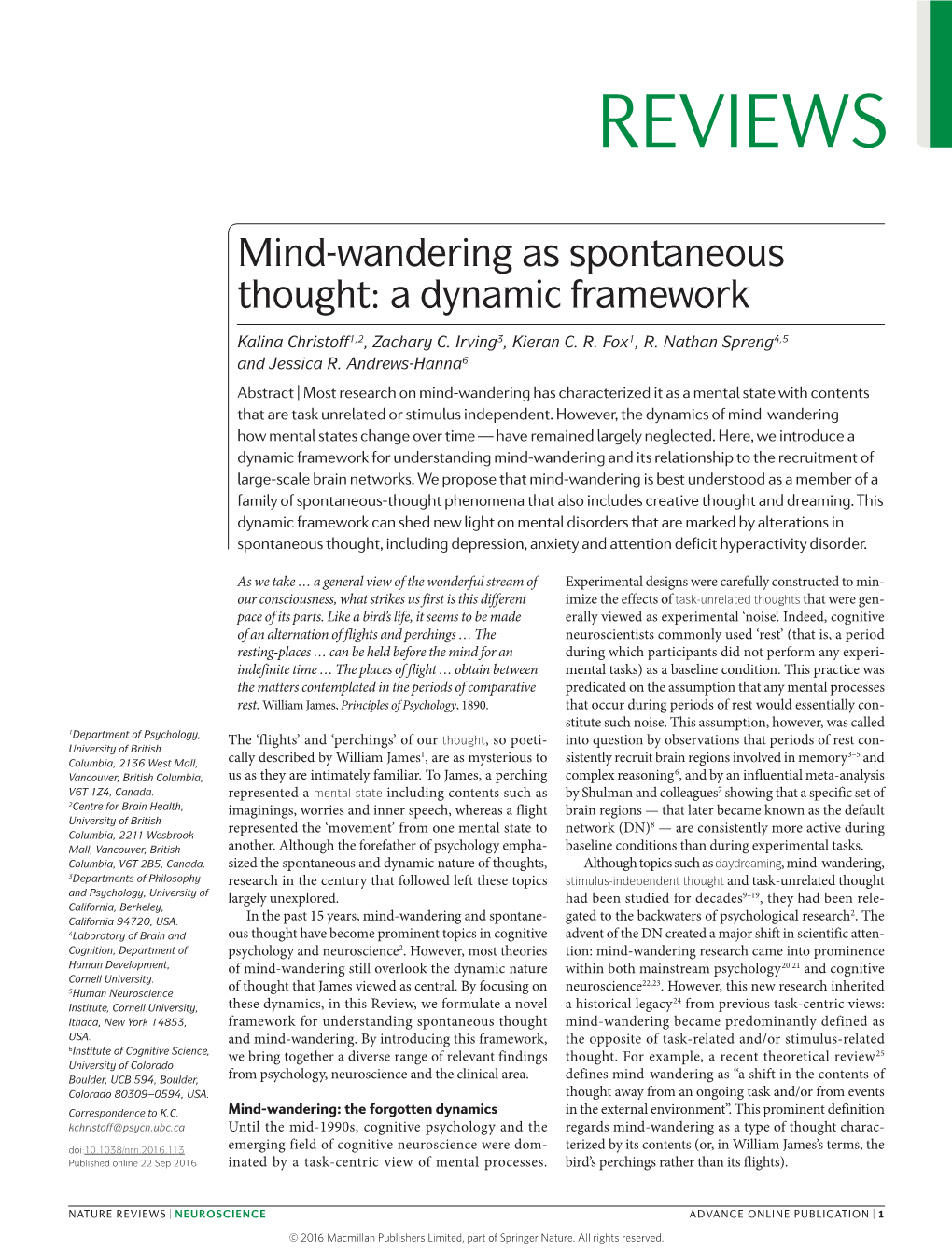 Mind-Wandering As Spontaneous Thought: a Dynamic Framework