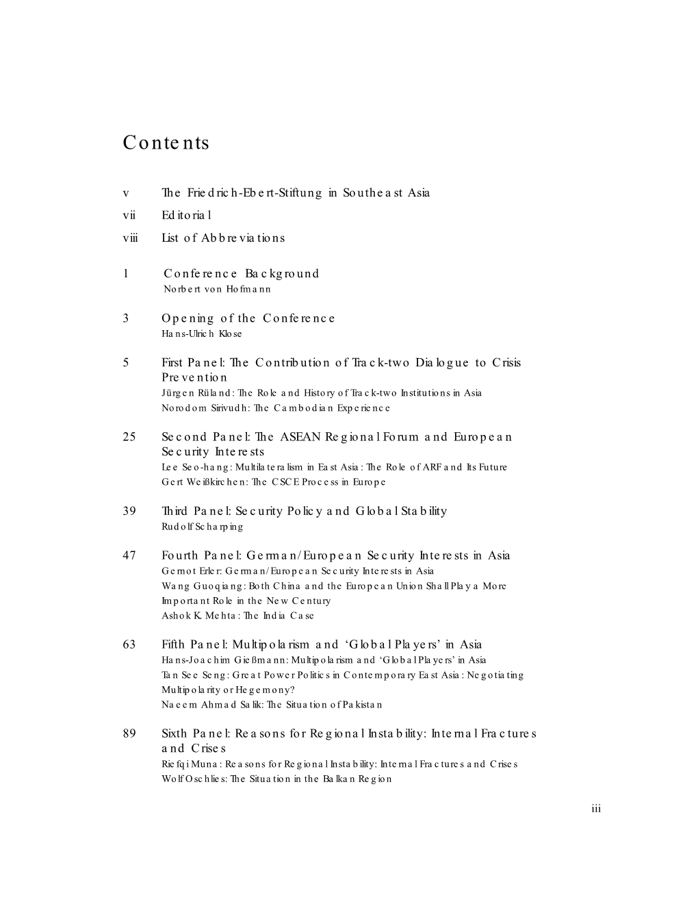 Contents V the Friedrich-Ebert-Stiftung in Southeast Asia Vii Editorial Viii List of Abbreviations
