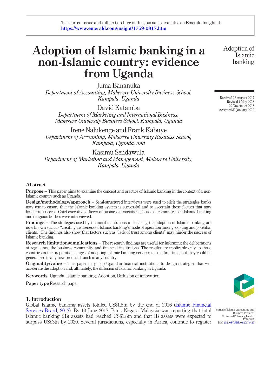 Adoption of Islamic Banking in a Non-Islamic Country