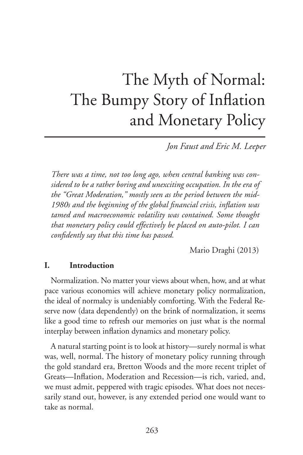 The Myth of Normal: the Bumpy Story of Inflation and Monetary Policy