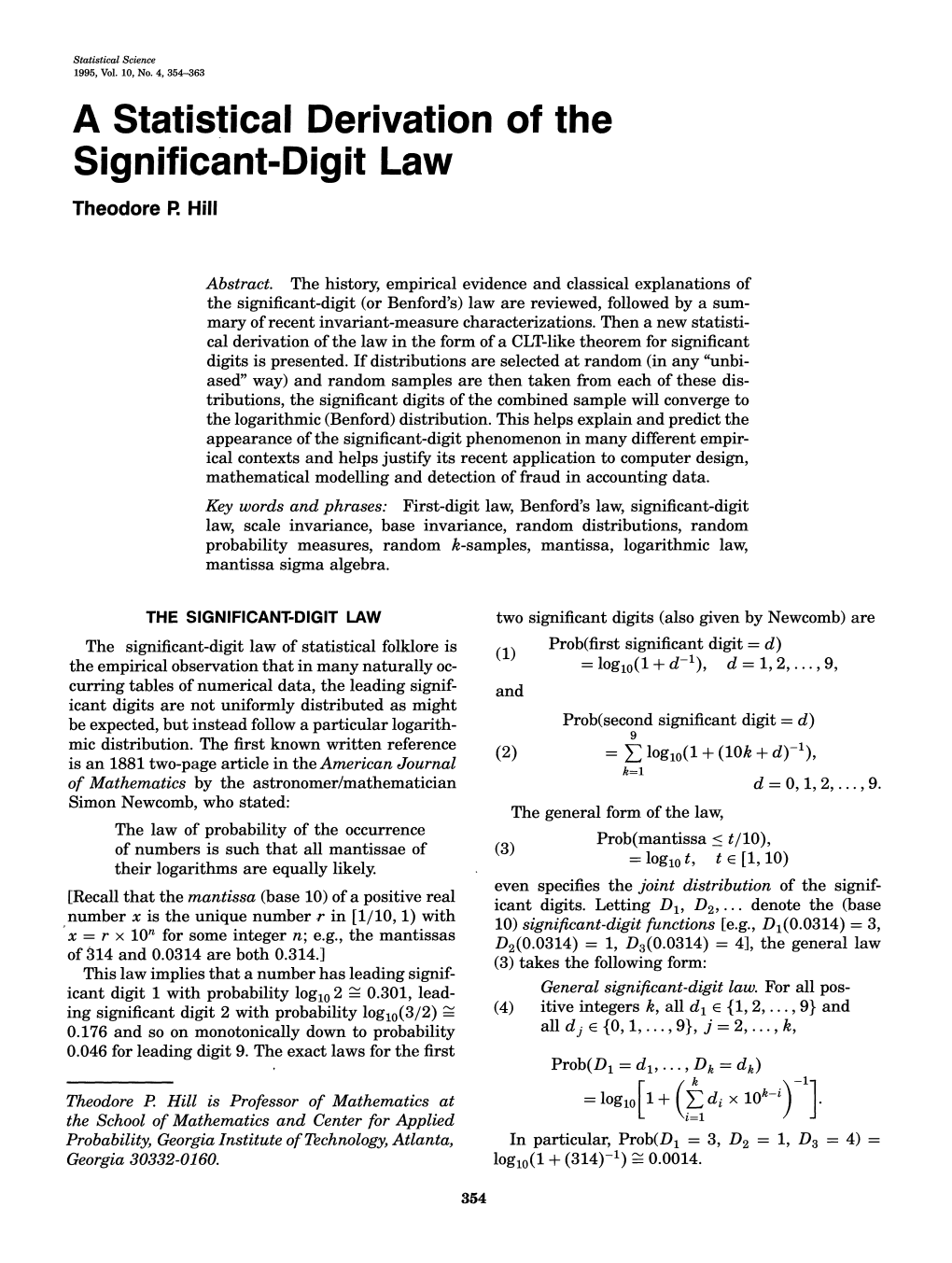 A Statistical Derivation of the Significant-Digit