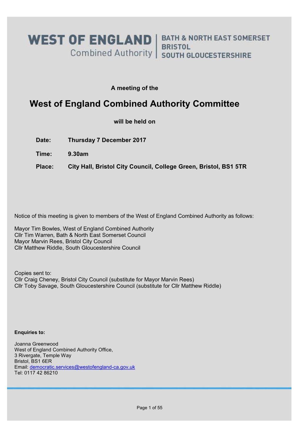 West of England Combined Authority Committee