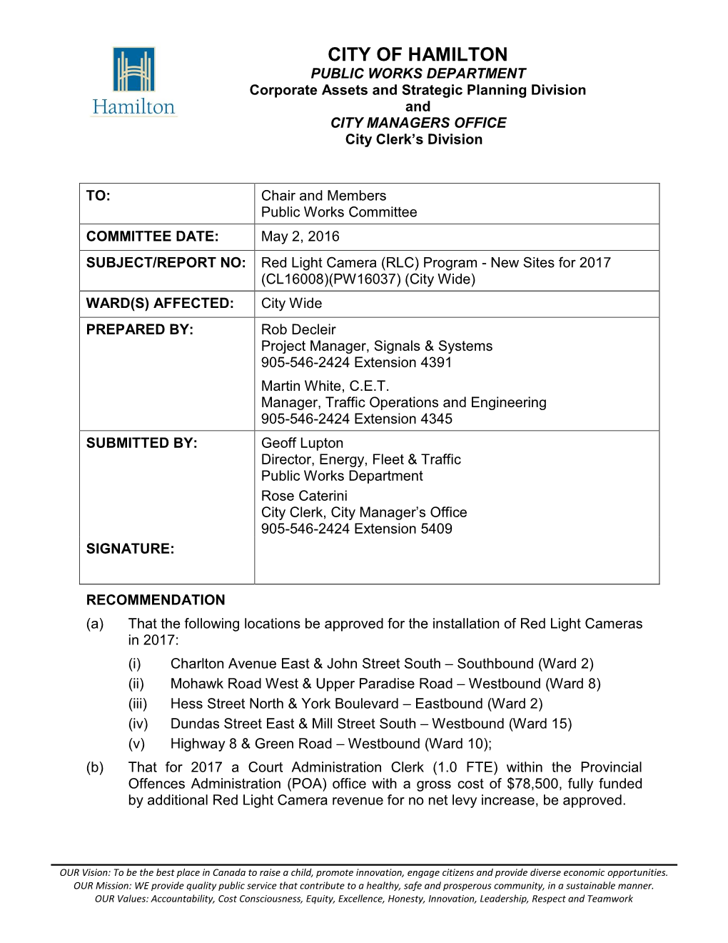 Red Light Camera Program - New Sites for 2017 (PW16037) (City Wide) - Page 2 of 6