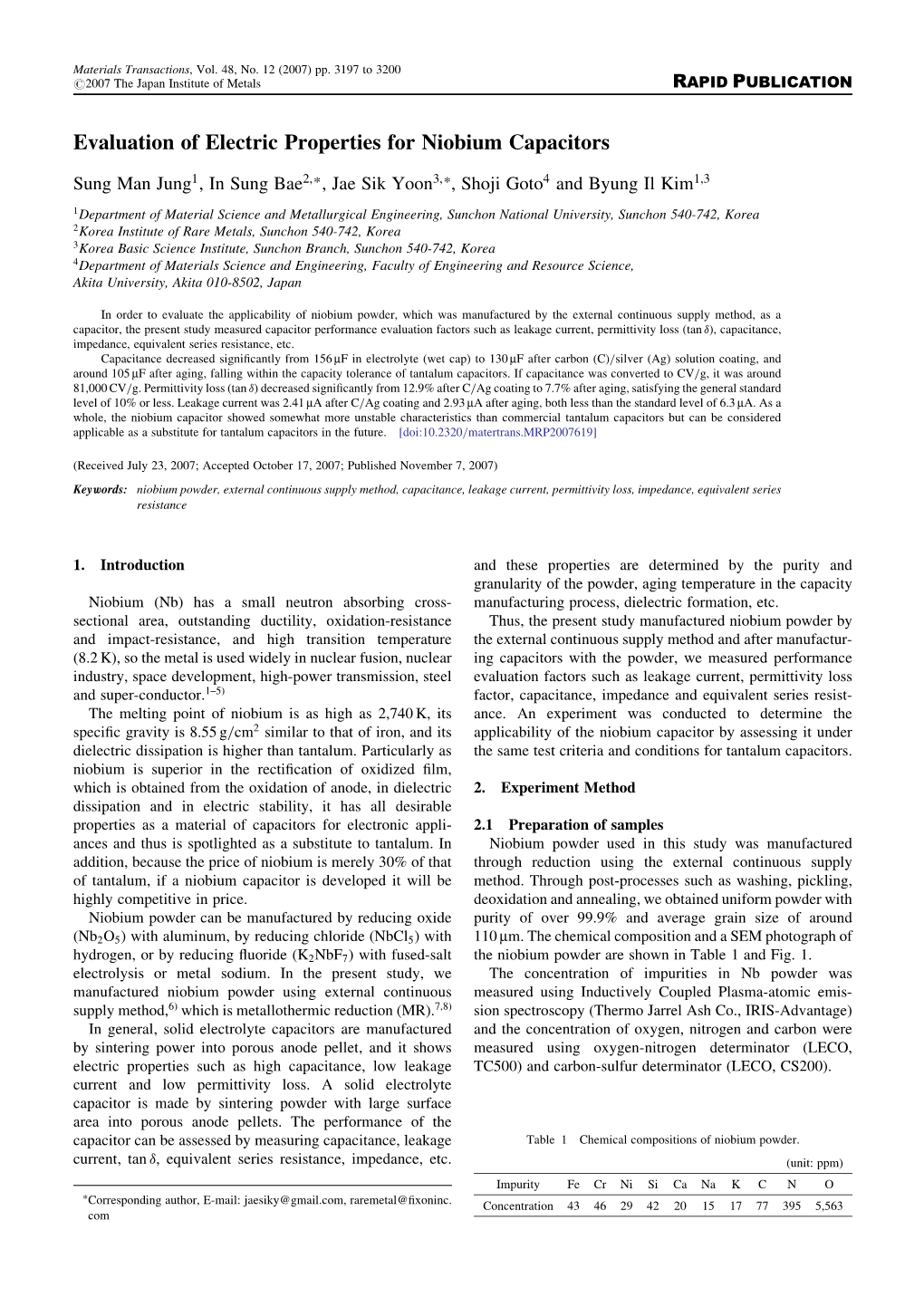 Evaluation of Electric Properties for Niobium Capacitors