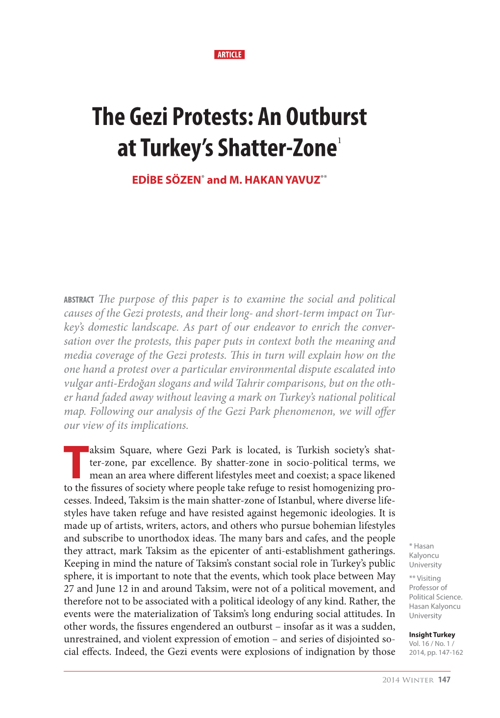 The Gezi Protests: an Outburst at Turkey’S Shatter-Zone