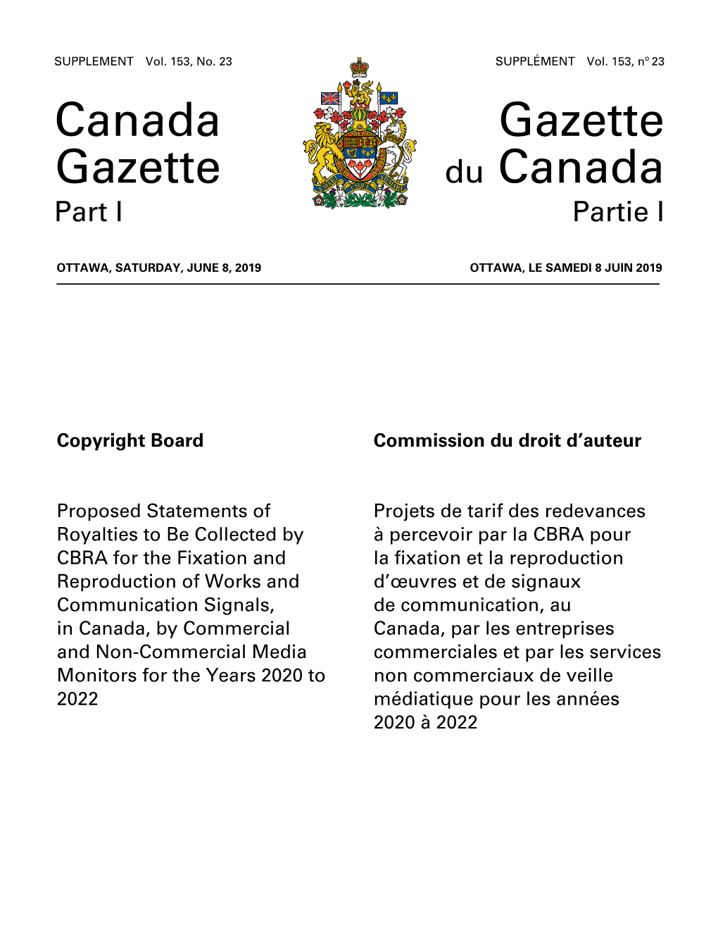 Canada Gazette, Part I