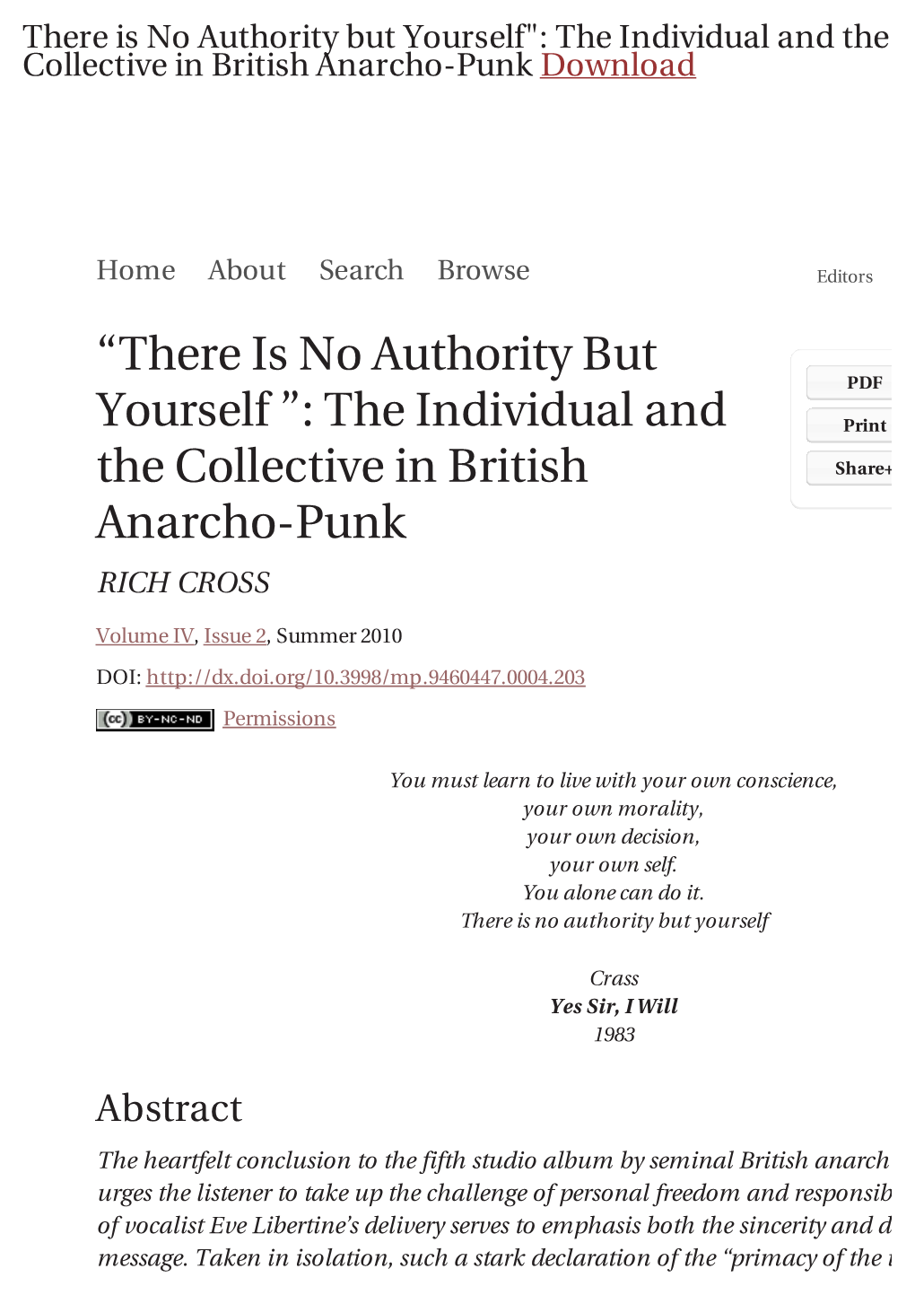 The Individual and the Collective in British Anarcho-Punk Download Quick Search